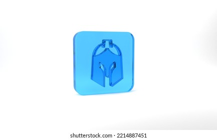 Blue Roman Army Helmet Icon Isolated On Grey Background. Glass Square Button. 3d Illustration 3D Render.