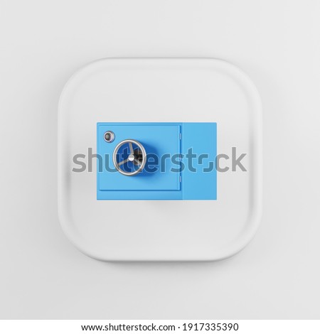 Blue safe icon. 3d rendering white square button key, interface ui ux element
