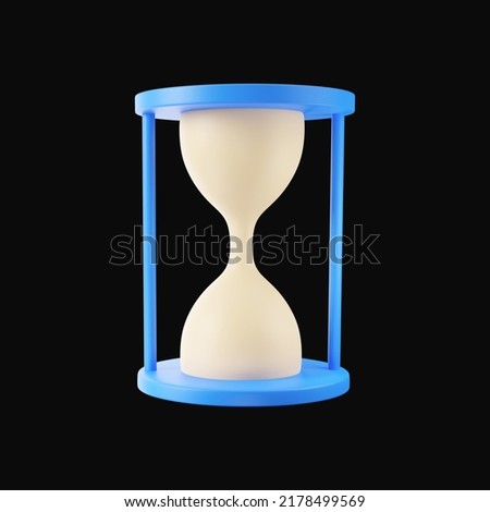 Blue Sand Clock 3D Render Icon Over Black Background.