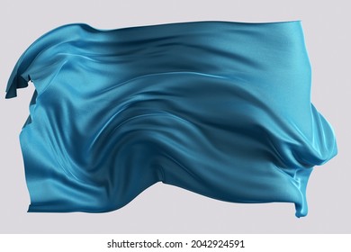 Blue satin cloth design element, isolated piece of blowing fabric banner, elegant textiles 3d rendering