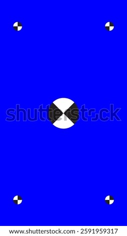 Blue screen background, VFX motion tracking markers. Art design blue screen backdrop template. Abstract concept video footage replacement tracking markers elements and icon.	