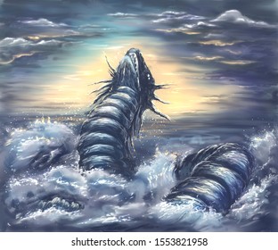 Blue Sea Dragon Digital Drawing 