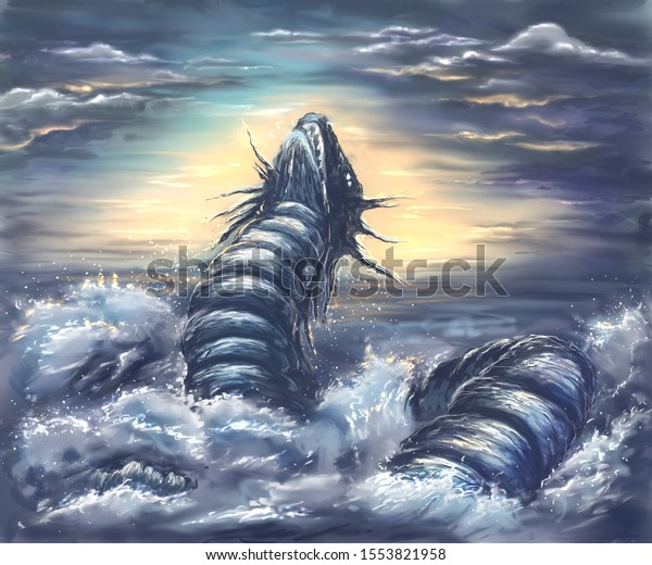 Blue sea dragon digital\
drawing 