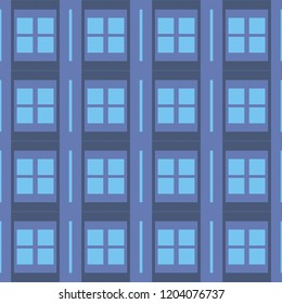 Blue seamless geometric pattern with different combinations of squares and rectangles. Traditional tile style. 