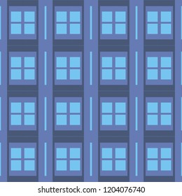 Blue seamless geometric pattern with different combinations of squares and rectangles. Traditional tile style. 