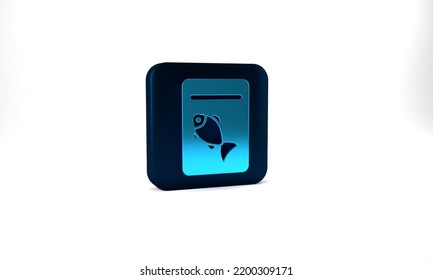 Blue Served Fish On Plate Icon Isolated On Grey Background. Blue Square Button. 3d Illustration 3D Render.