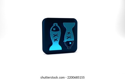 Blue Served Fish On A Plate Icon Isolated On Grey Background. Blue Square Button. 3d Illustration 3D Render.