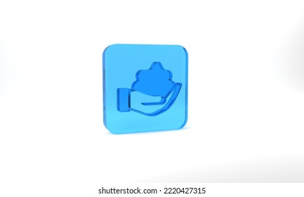 Blue Shaving Gel Foam On Hand Icon Isolated On Grey Background. Shaving Cream. Glass Square Button. 3d Illustration 3D Render.