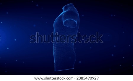 Blue Shine Side View 3d Human Male Torso Wireframe Hologram With Light Flare Glitter Particles