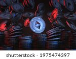 Blue silver Ethereum (ETH) coins falling from above in the black scene, mockup digital currency coin for financial, token exchange promoting, advertising purpose. 3d rendering