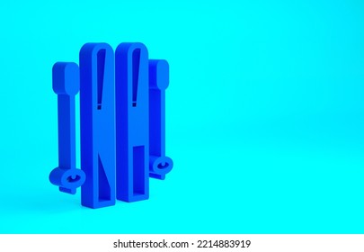 Blue Ski And Sticks Icon Isolated On Blue Background. Extreme Sport. Skiing Equipment. Winter Sports Icon. Minimalism Concept. 3d Illustration 3D Render.