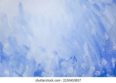 Blue Sky With Cloud Wallpaper. Hand Painted Background. Effortless Concept.