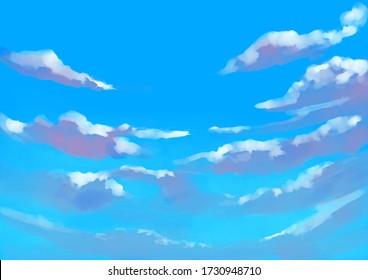 Blue Sky Cloud Watercolor Style Illustration