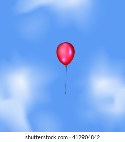 blue sky, clouds and flying red balloon
