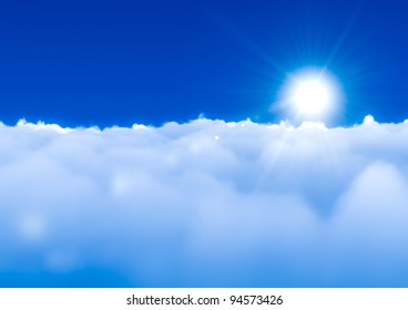 Blue sky with clouds and sun