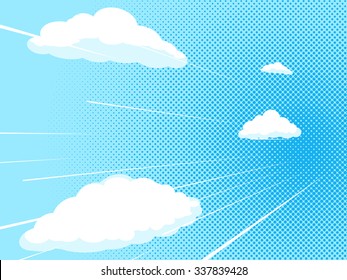 Blue Sky Comic Book Pop Art Halftone Texture Style Raster Illustration