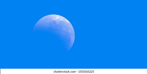 Blue sky. Half, full waxing moon Equinox planet Earth day. Crescent gibbous means. Vector moonlight, evening astrology symbol or icon Phases solar eclipse. Big moon.