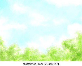Blue Sky And Trees Drawn With Digital Watercolor