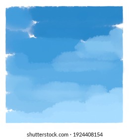 Blue sky watercolor background in white frame