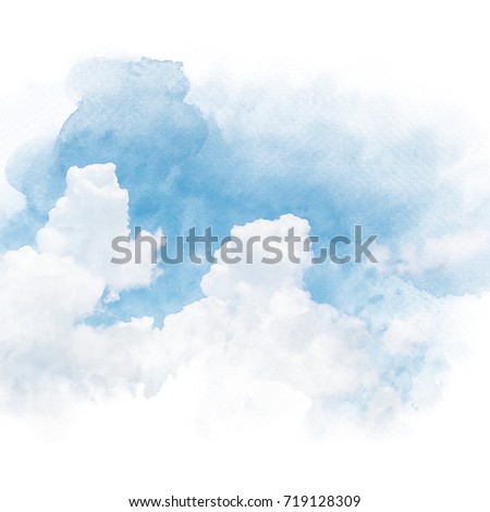 Blue sky with white cloud. Artistic watercolor painting (retouch) abstract background.