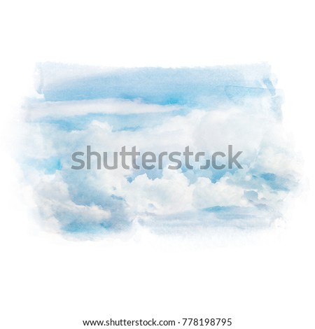 Blue sky with white cloud. Artistic natural abstract background. Watercolor painting (retouch).