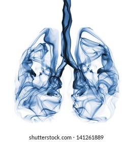 Blue Smoke Formation Shaped As Human Lungs. Illustration Of Smokers Lungs Which Could Be Used In Non-smoking Campaigns Or Lung Cancer Campaigns.