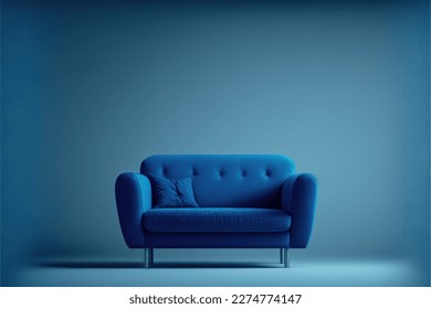 Blue SOfa Isolated on Blue Background.