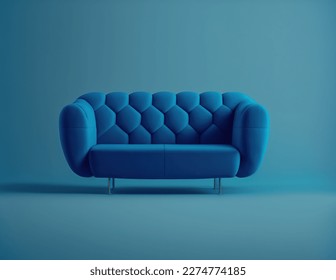 Blue SOfa Isolated on Blue Background.