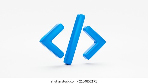 Blue Software Code 3d Icon Isolated On White Background With Website Coding Technology Sign Or Programming Developer Ui Writing Application Symbol Design And Java Program Script Html Data Development.