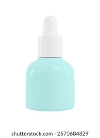 Blue Solid dropper serum bottle isolated on white background. Pipet Bottle ready for cosmetic product design. Light Blue Clean Oil Skincare Container