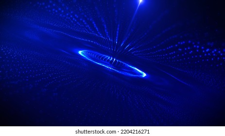Blue Space Particle Worm Hole Abstract Space Background, Geometric Shapes Dot Connection Structure, Modern Technology Energy Illustration
