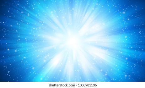 Blue Sparkle Rays Lights With Bokeh Elegant Abstract Background. Dust Sparks Background.