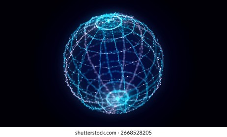 Blue sphere consisting of points and lines. Modern wireframe elements. Technology grid sphere. 3d rendering.