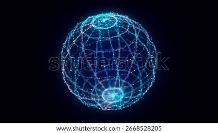 Blue sphere consisting of points and lines. Modern wireframe elements. Technology grid sphere. 3d rendering.
