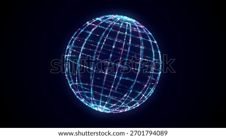 Blue sphere consisting of points and lines. Modern wireframe elements. Technology grid sphere. 3d rendering.