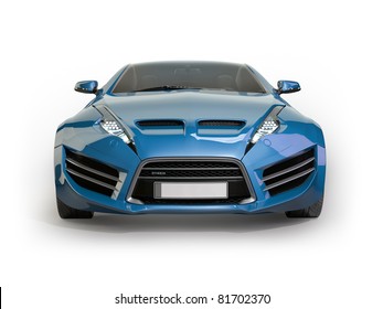 Blue Sports Car Isolated On White Background. Non Branded Concept Car.