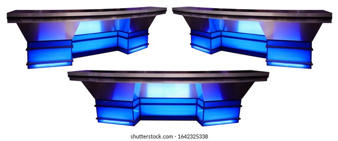 Blue Sports News Desk 3 Angles Isolated On White Background