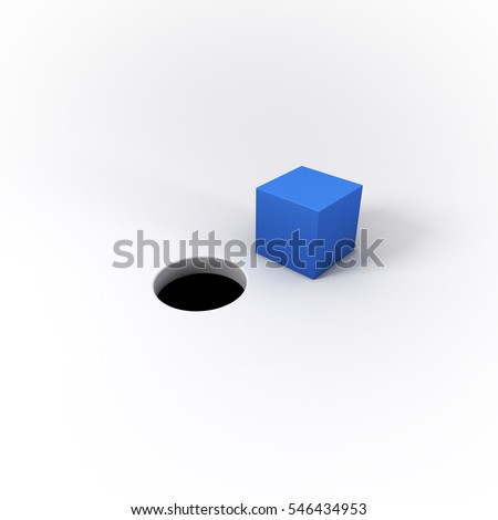 A blue square peg and round hole on a bright background.  Visual representation of the idiom 'You can't fit a square peg into a round hole.'  Great for business/technology uses.  3D Illustration. Foto stock © 