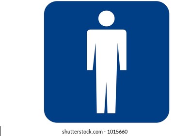 Blue Square Recreational Sign Isolated On A White Background With The Mens Room International Symbol Displayed