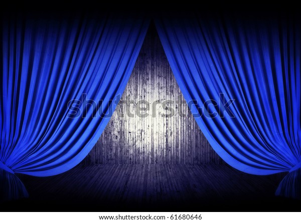 Blue Stage Theater Drapes Dark Room Stock Illustration 61680646