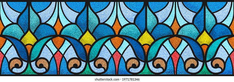 Blue stained glass window  Abstract stained  glass background  Modern stained glass for design interior  Multicolor seamless pattern for design  Template for wrapping  Luxury ornament 