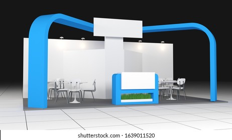 Blue Stand Or Booth In A Tradeshow. 3d Render Mockup