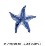 Blue Starfish. Underwater world. Watercolor illustration.
