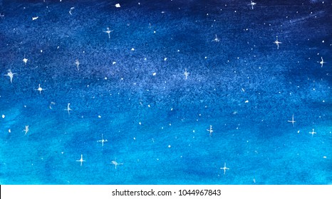 Blue Starry Sky In Watercolor