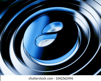 Blue Status Crypto Currency Symbol on the Black Metal Circles. 3D Illustration of Blue Status Logo for Trading News and Crypto Bloggers.
