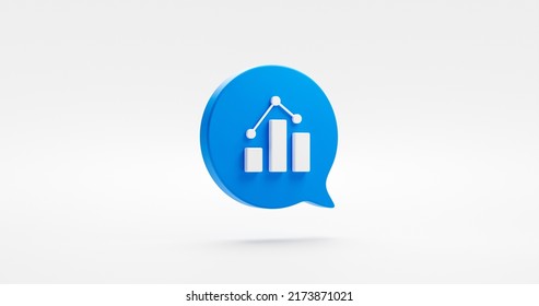 Blue Stock Graph 3d Icon Isolated On White Background With Growth Business Finance Progress Or Up Market Chart Statistic Diagram Symbol And Success Financial Investment Profit Report Bubble Message.