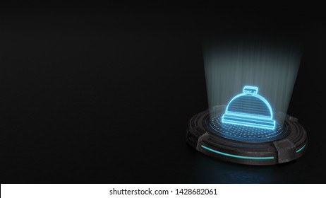 Blue Stripes Digital Laser 3d Hologram Symbol Of Concierge Bell Render On Old Metal Sci-fi Pad Background