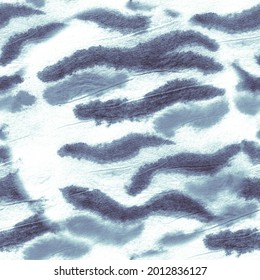 Blue Stripes Seamless Pattern. Craft Tie Dye Mess Texture. Zebra Artistic Brush Textile Art. Animal Batik Brush Dirty Ink Splash. Modern Fashion Watercolour. Artistic Aquarelle Poster.