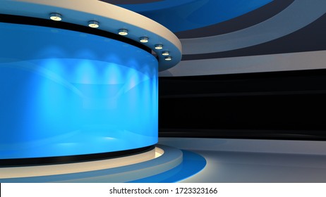 Blue Studio. Blue backdrop. News studio. The perfect backdrop for any green screen or chroma key video or photo production. Breaking news. 3d rendering. 