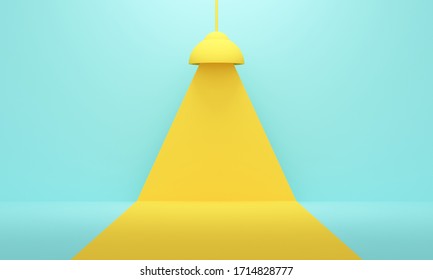 Blue Studio Background With A Yellow Lamp. Backdrop Design For Product Promotion. 3d Rendering